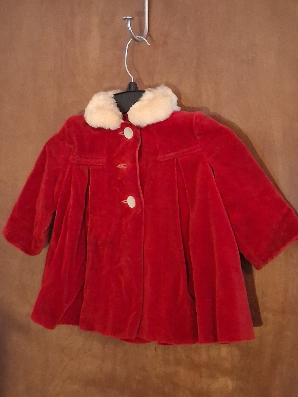 Vintage 1962 Kute Kiddies Red Velvet Snowsuit Coat Pants Hat Faux Fur 3Pc